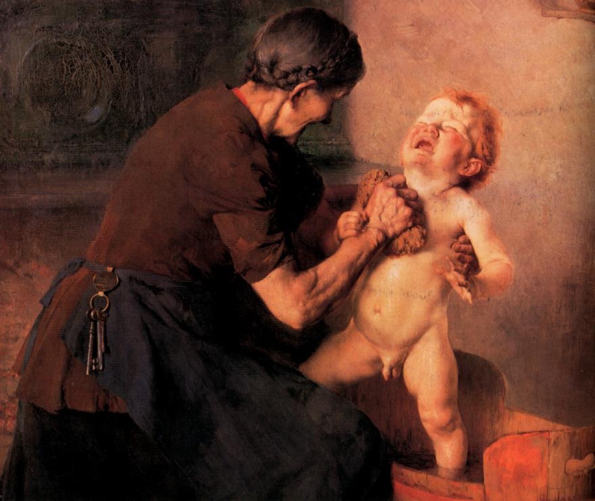 Gemälde, das den Schock einer kalten Dusche darstellt