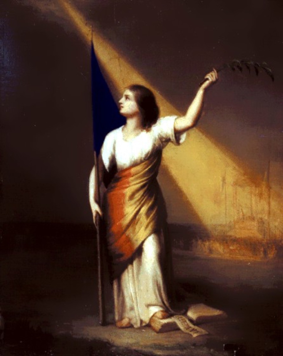 A figure breaking free from chains — oil painting by Constantin Daniel Rosenthal, 1848
