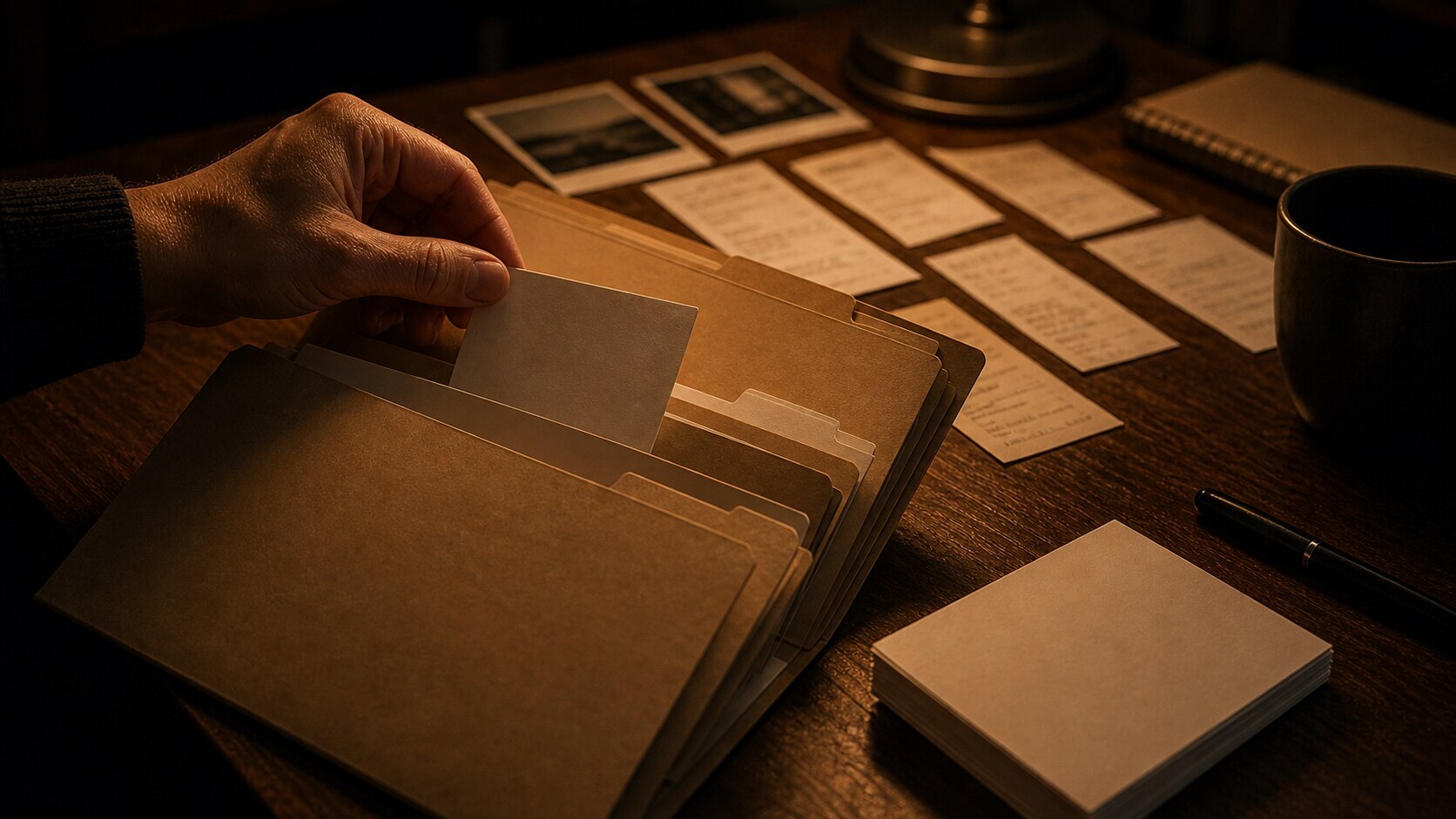 A person facing imposter syndrome alone at a desk in low gold light