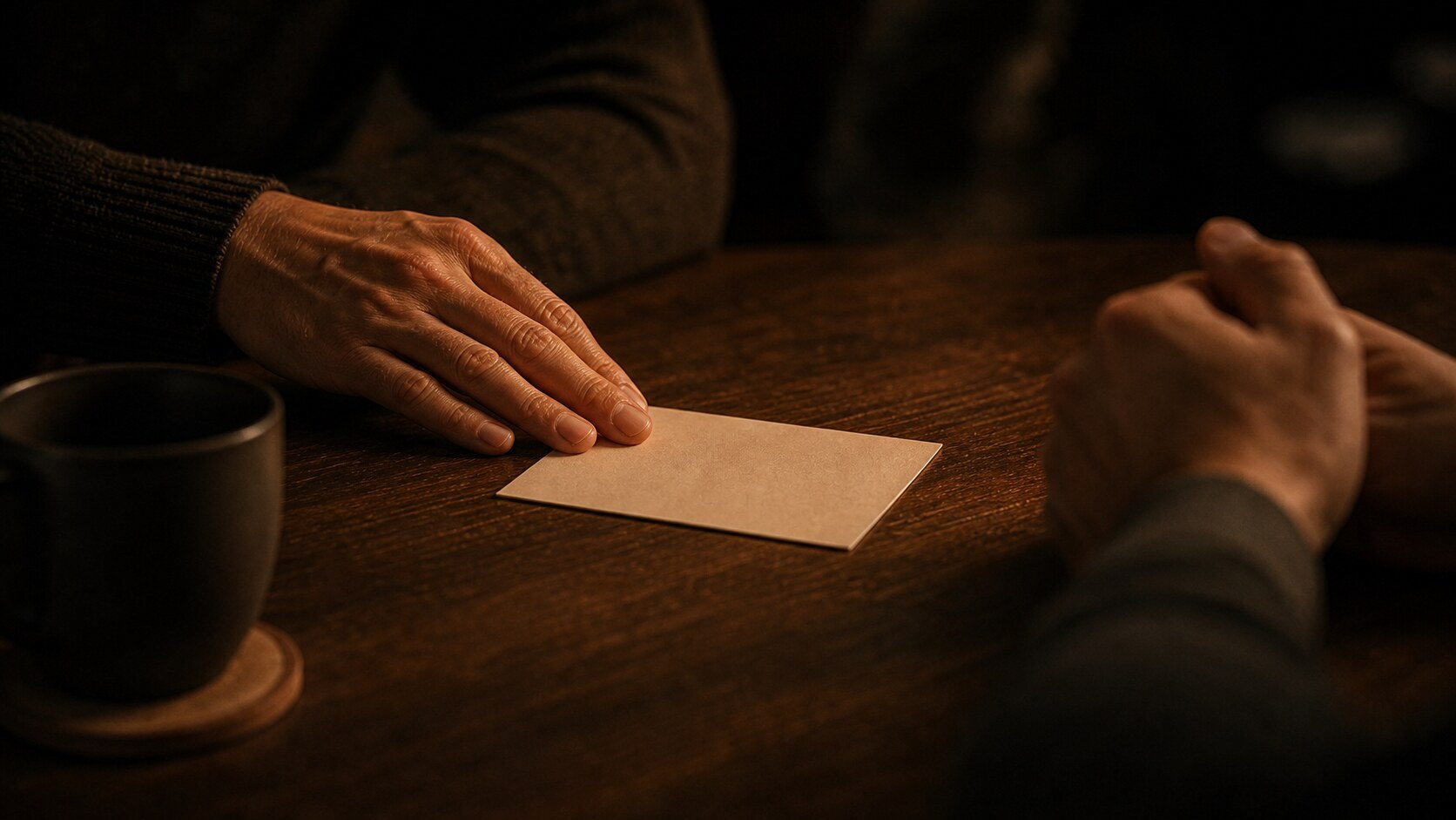 Two people in honest, direct communication across a small table