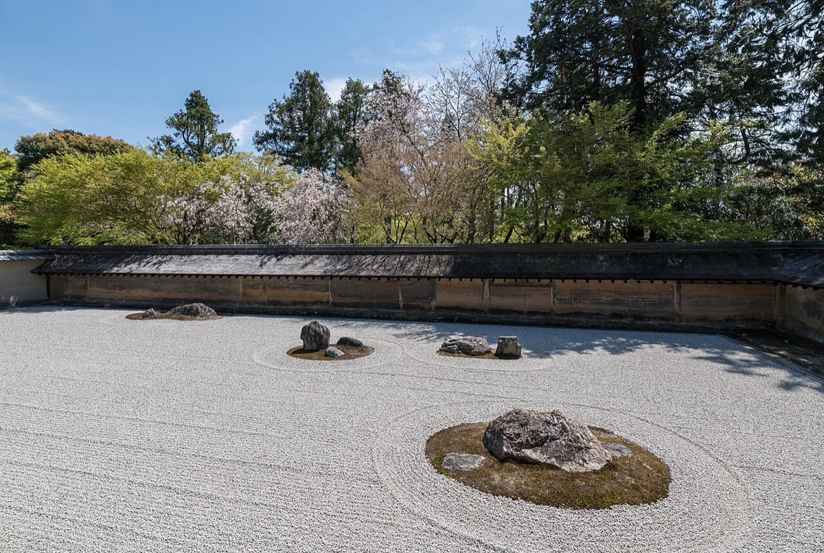 Kare-sansui Zen garden at Ryoan-ji temple: the discipline of subtraction, rendered in stone