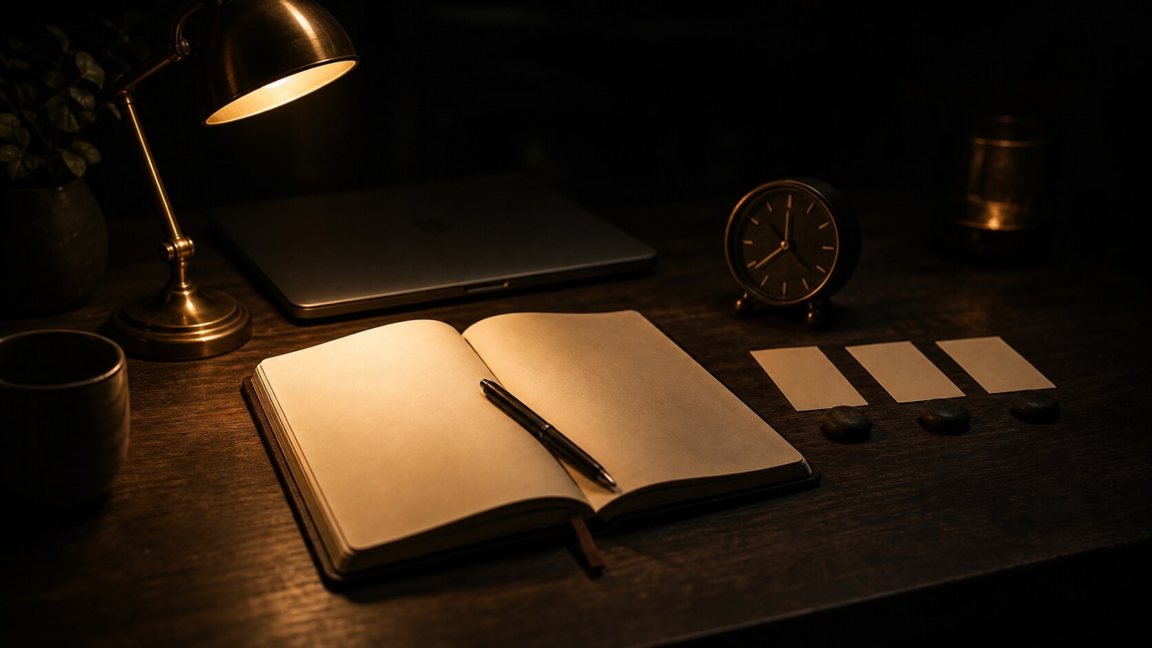An evening daily audit desk turning reflection into tomorrow's first action