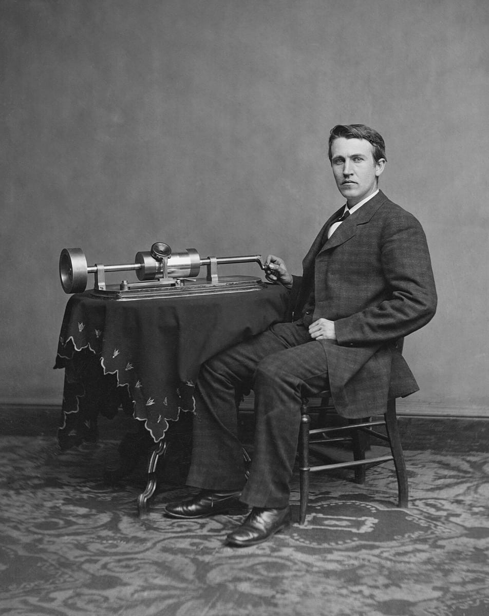 Thomas Edison with his phonograph: a man famous for thousands of documented failures before one breakthrough
