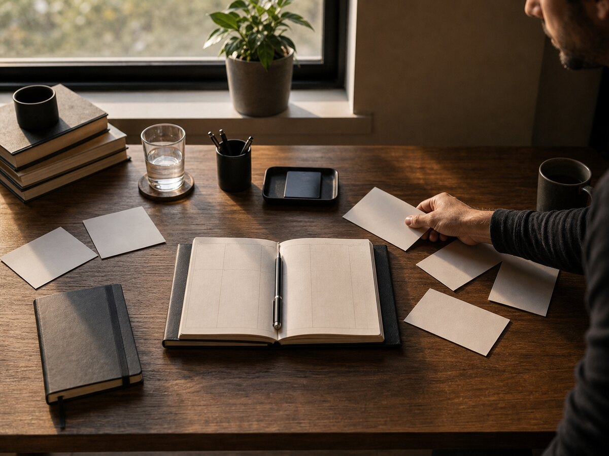 Cards arranged on a desk: every clear no protects the few priorities that deserve a yes