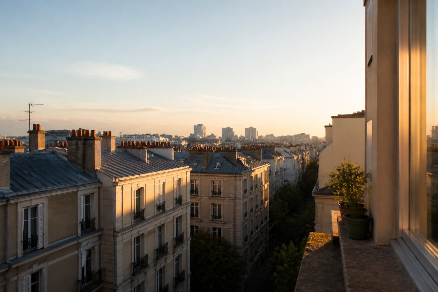 Sunrise over rooftops, the kind of ordinary morning light the protocol relies on