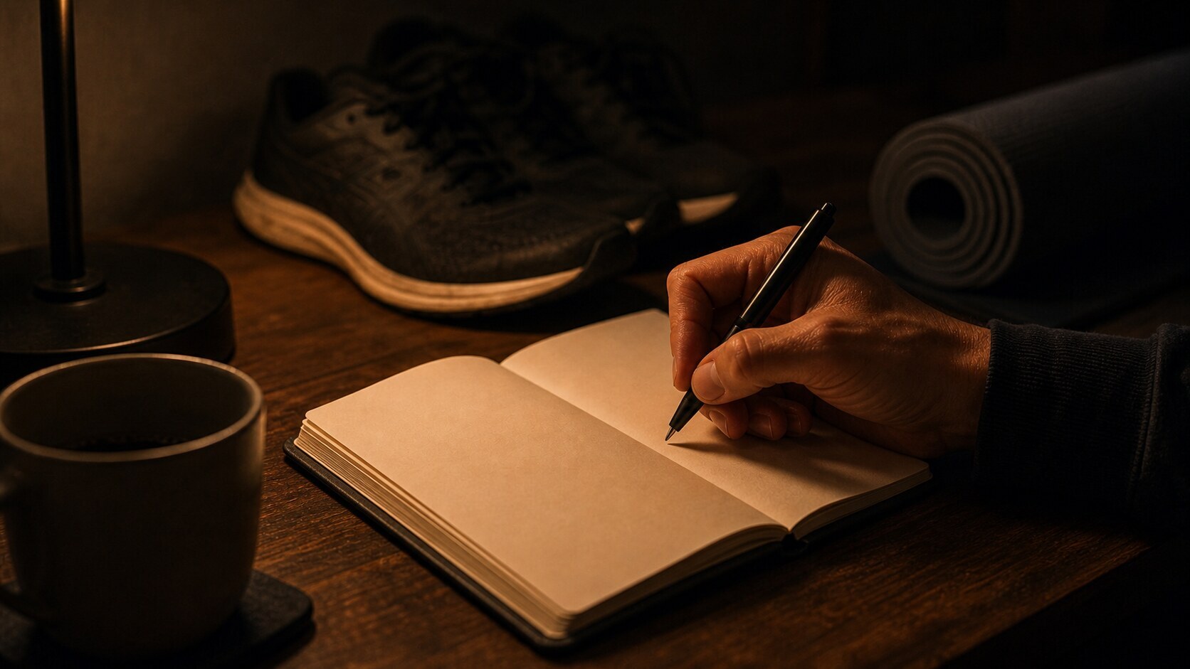 How to start a habit using the two-minute rule, written on a desk note